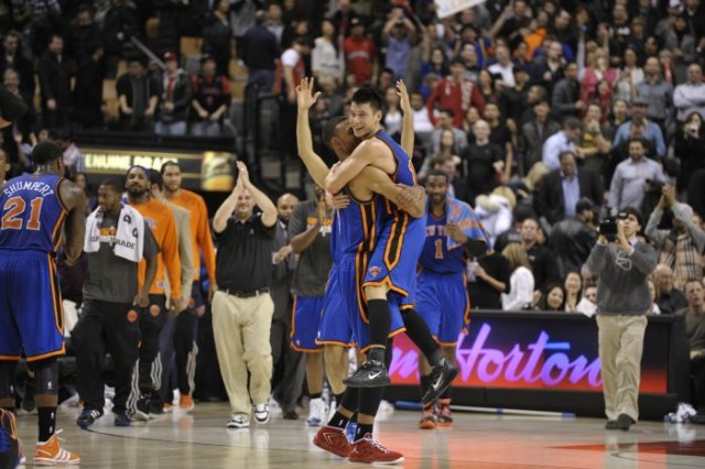 Jeremy Lin celebrates game-winning three