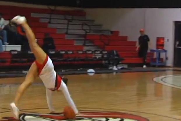 Cheerleader Ashlee Arnau Makes Front Flip Half Court Shot At College