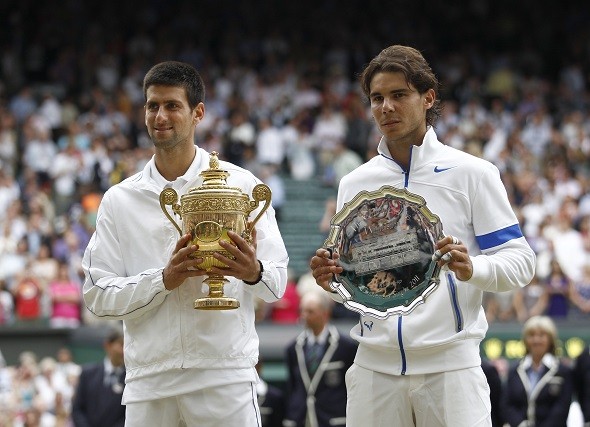 Novak Djokovic of Serbia holding the winners trophy