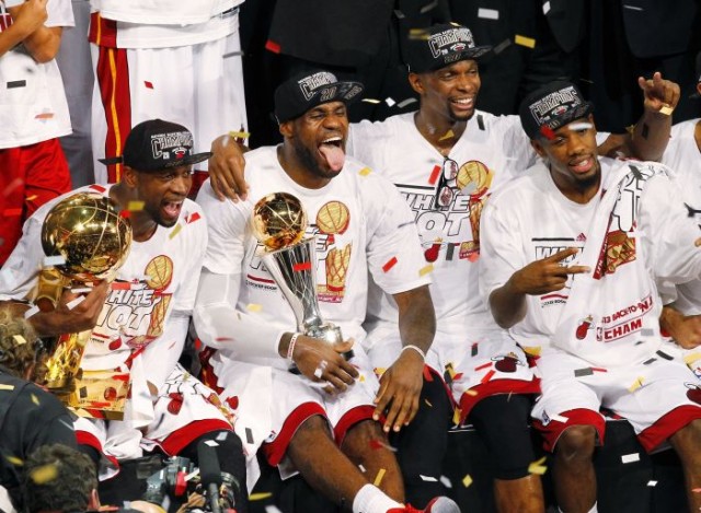 NBA Scores: Miami Heat Win, Wade, James, Bosh Celebrating