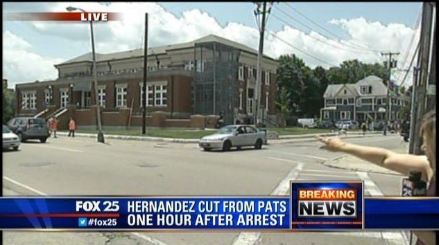 Aaron Hernandez arrested and heading to court house for arraignment.