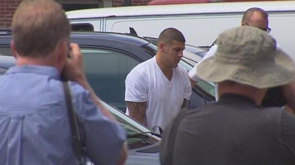 Aaron Hernandez arrested and in court house for arraignment.