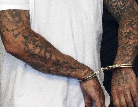 New England Patriots tight end Aaron Hernandez gang tattoos.