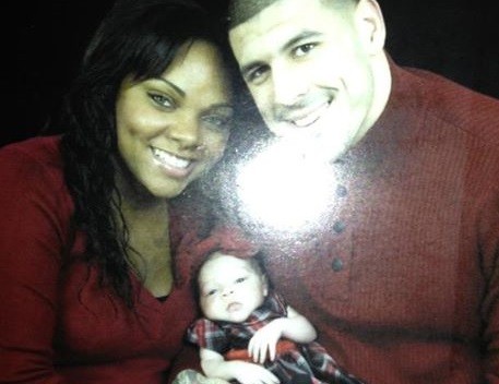 Aaron Hernandez and girlfriend Shayanna Jenkins with their baby Avielle Janelle.