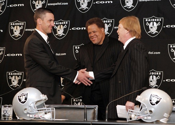 Raiders' owner Mark Davis (R) and general manager Reggie McKenzie 