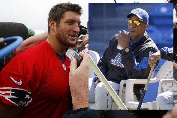 New England Patriots quarterback Tim Tebow and Mets star Darryl Strawberry