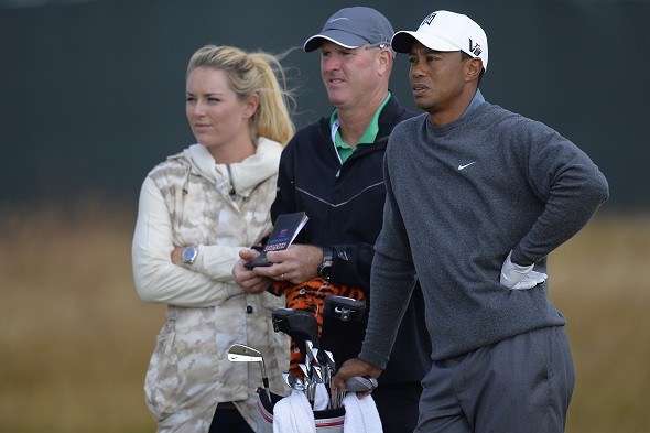 Tiger Woods of the U.S. waits with 