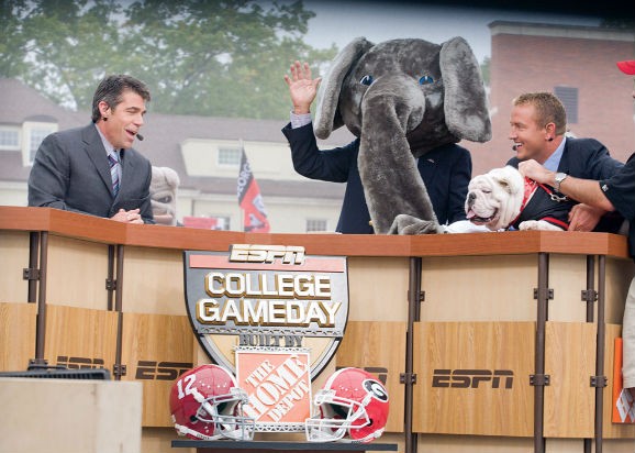 The ESPN College GameDay crew of Chris Fowler and Kirk Herbstreit