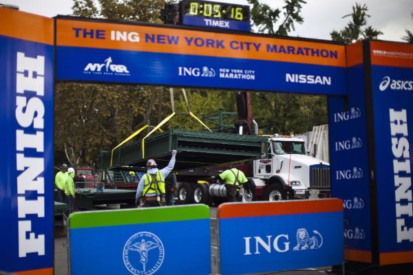 New York City Marathon blue line at Central Park