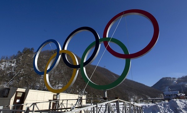 A view of Olympic rings near the resort of Krasnaya Polyana, near Sochi 