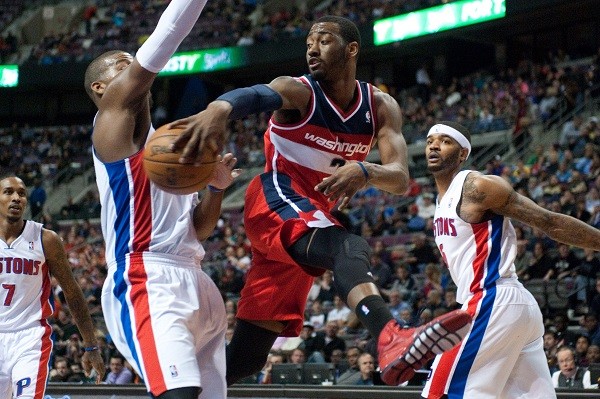 Detroit Pistons power forward Greg Monroe Washington Wizards point guard John Wa