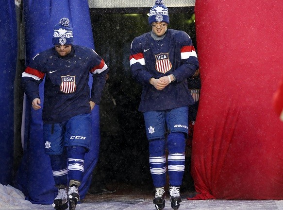 U.S. Olympic hockey team members Toronto Maple Leafs players Phil Kessel and James van Riemsdyk 