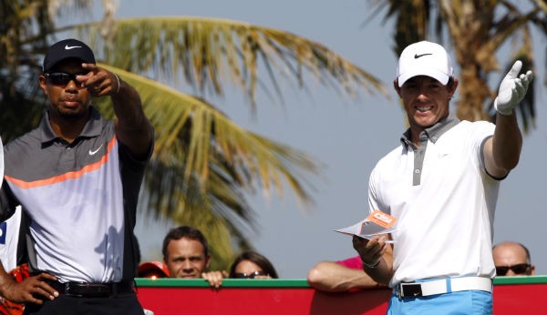 Tiger Woods of the U.S. and Rory McIlroy