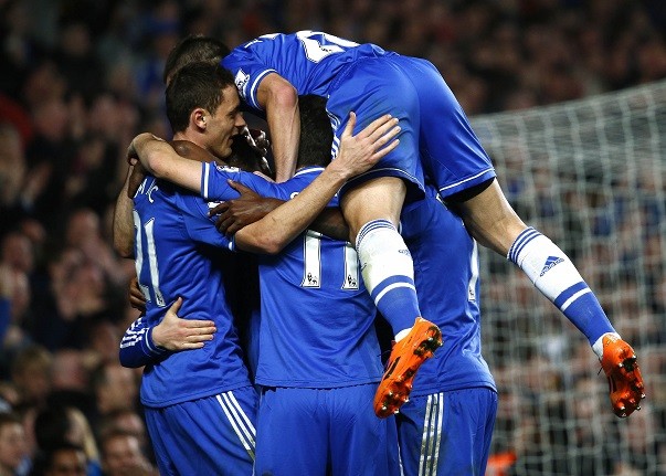 Chelsea players celebrate Eden Hazard's 