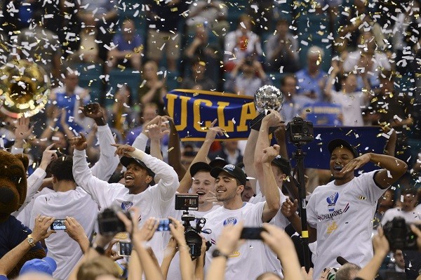 UCLA Bruins celebrates with the championship trophy after the championship game of the Pac-12 