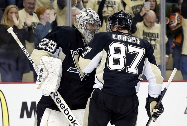 Pittsburgh Penguins goalie Marc-Andre Fleury and center Sidney Crosby