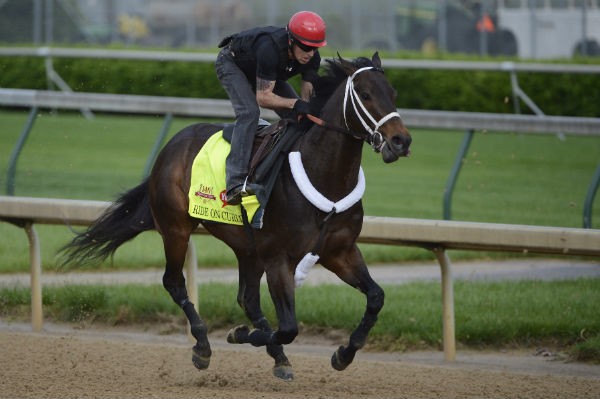 Jockey Exercise rider Bryan Beccia works out Kentucky Derby hopeful Ride on Curlin on the track at Churchill Downs. 