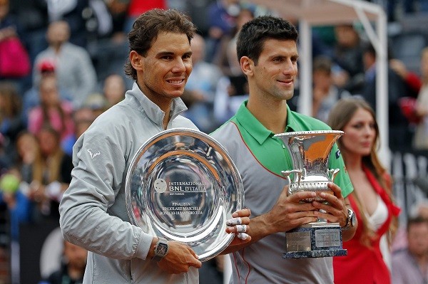 Rafael Nadal (L) of Spain and first-placed Novak Djokovic of Serbia
