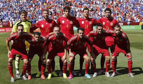 Spain's starting squad is shown before the first half of t