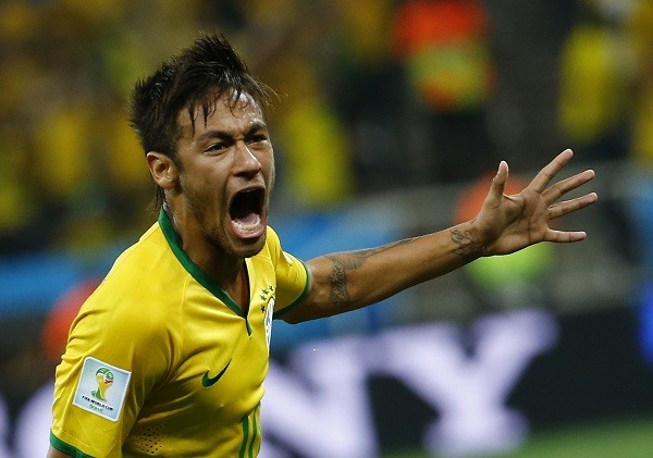 Brazil's Neymar celebrates his goal against Croatia d