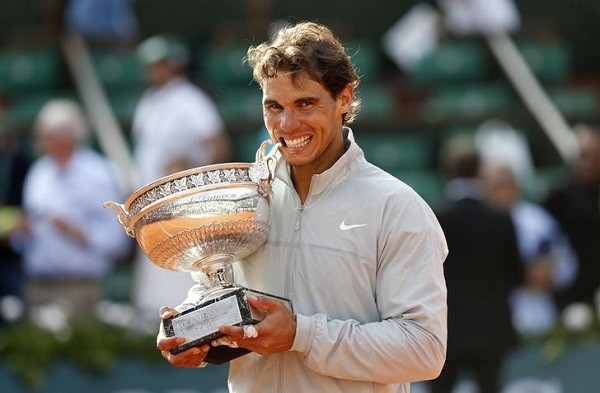 Rafael Nadal of Spain poses with the trophy