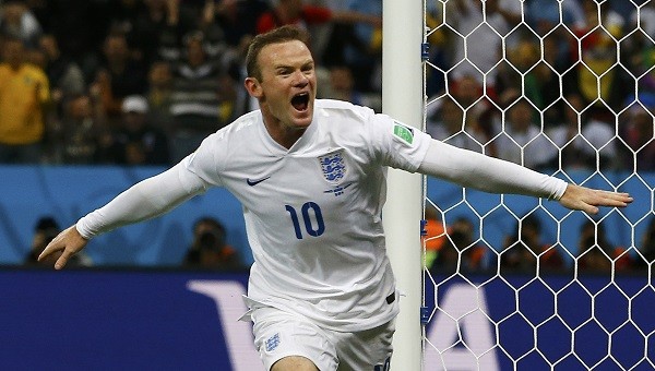 England's Wayne Rooney celebrates scoring against Uruguay