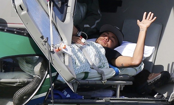 Injured Brazilian national soccer team player Neymar 