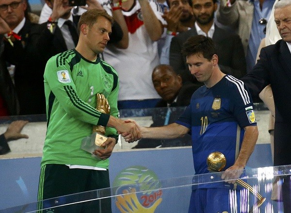 congratulates Golden Ball winner Argentina's Lionel Messi
