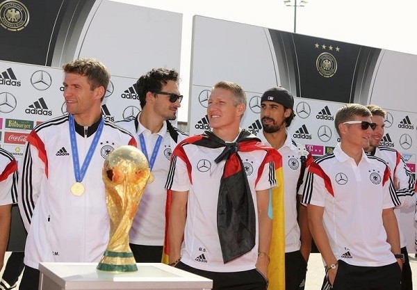 German soccer players Thomas Mueller, Mats Hummels, Bastian Schweinsteiger, Sami Khedira