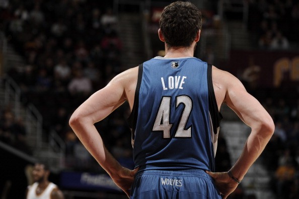 A close up shot of Kevin Love #42 of the Minnesota Timberwolves