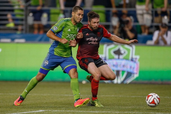 Clint Dempsey #2 (L) of the Seattle Sounders