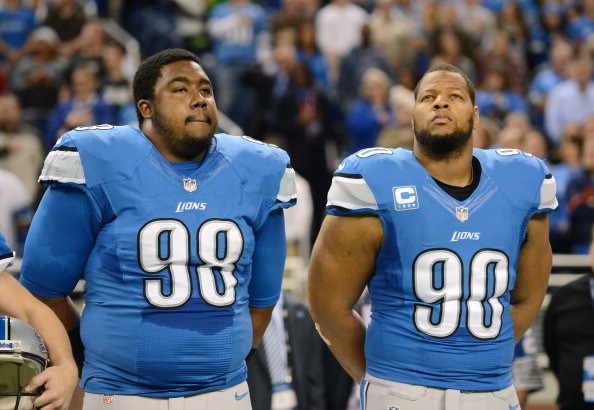 Nick Fairley #98 and Ndamukong Suh #90 of the Detroit Lions