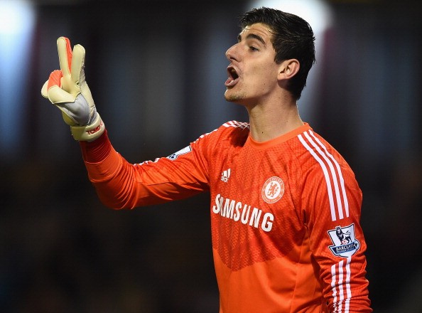 Thibaut Courtois of Chelsea looks on during the Barclays Premier