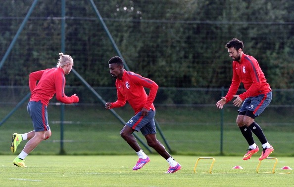 Lille's players take part in a training session on August 19, 2014