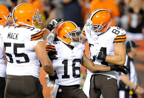 Andrew Hawkins #16 celebrates his touchdown