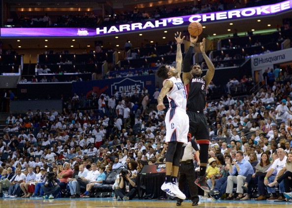 LeBron James #6 of the Miami Heat shoots