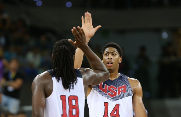 Kenneth Faried #18 and Anthony Davis #14 