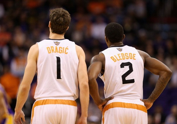 Goran Dragic #1 and Eric Bledsoe #2 of the Phoenix Suns