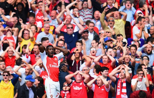 Danny Welbeck of Arsenal reacts