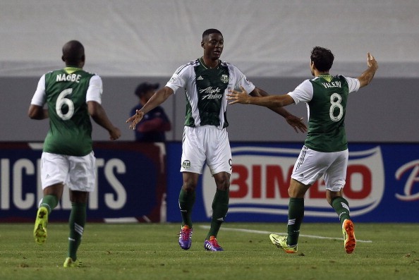 Fanendo Adi (second from left) #9 of the Portland Timbers 