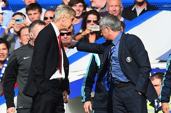Managers Arsene Wenger of Arsenal and Jose Mourinho