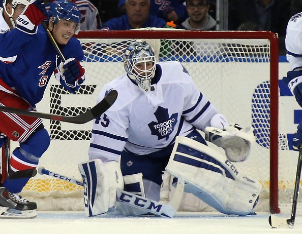 Jonathan Bernier #45 of the Toronto Maple Leafs 