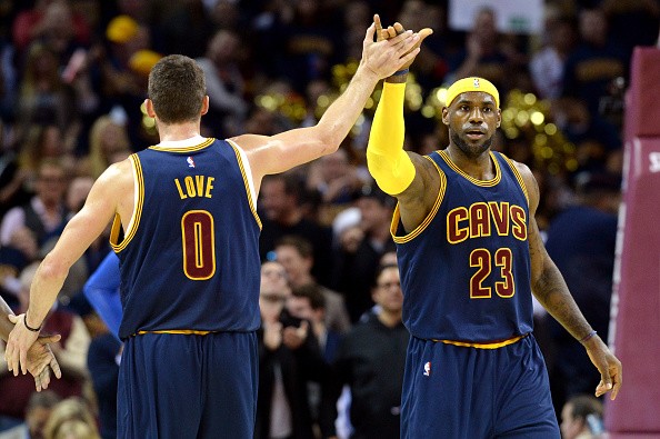 LeBron James #23 and Kevin Love #0 