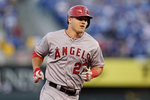 Mike Trout #27 of the Los Angeles Angels