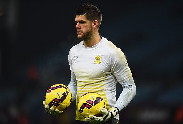 Fraser Forster of Southampton warms up prior to the Barclays Premier League 