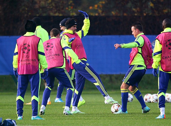 Chelsea's Diego Costa in action in the warm up during a Chelsea Training 