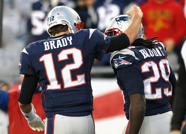 Tom Brady #12 and LeGarrette Blount #29 of the New England Patriots