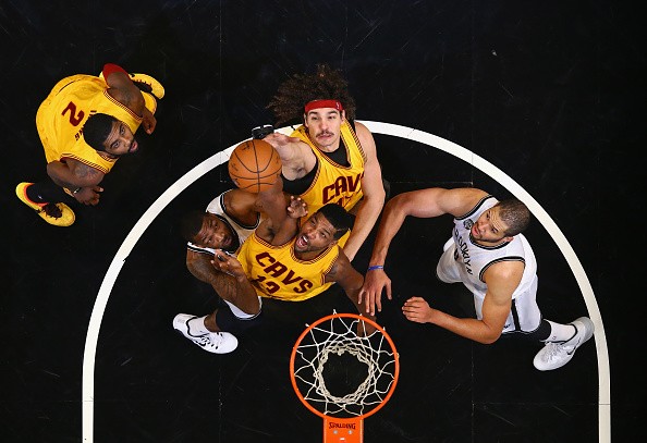 Kyrie Irving #2, Tristan Thompson #13, and Anderson Varejao 