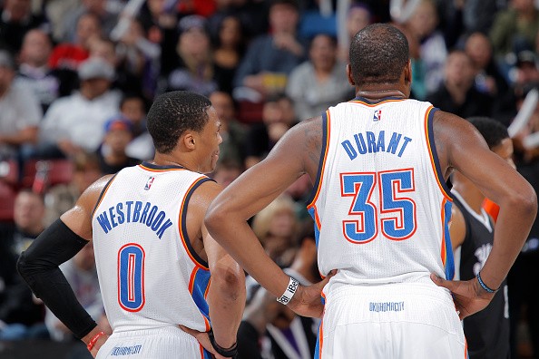 Russell Westbrook #0 and Kevin Durant #35