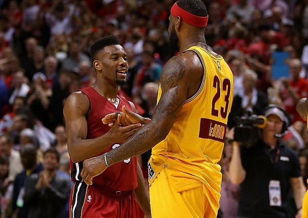 Norris Cole #30 of the Miami Heat and LeBron James #23